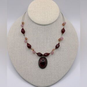 Red Labradorite Pendant Rose Quartz Citrine Wire Choker Necklace 16”